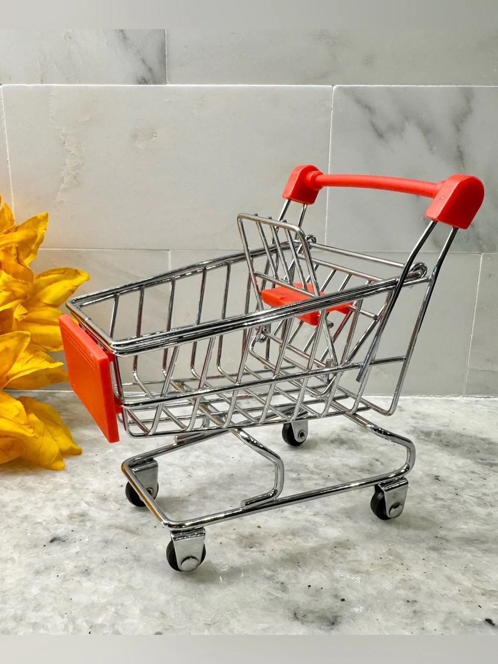 New Mini Red Grocery Style Shopping Cart for Desk Top Work Bench Office - 4.72”